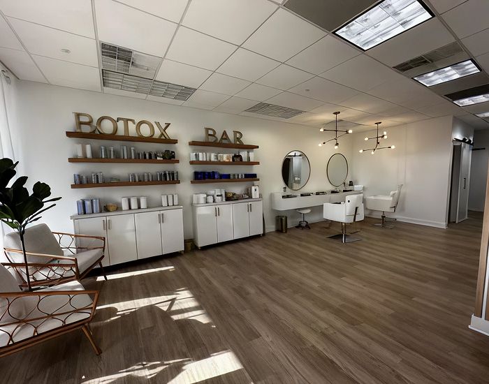 Modern Botox bar interior with elegant decor.